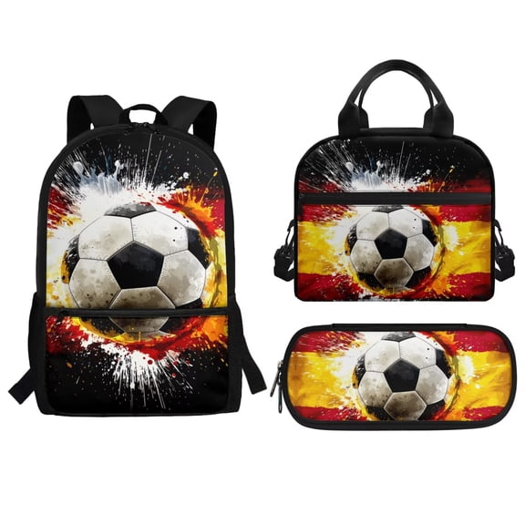 FUIALDOLG Kids Backpack for Girls – 3PCS School Set, Spain Flag Print Lightweight Bookbag with Lunch Bag & Pencil Case for Primary Middle School