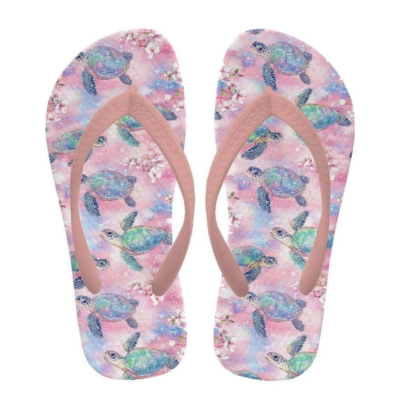 FUIALDOLG Kids Boys Girls Flip Flops Sea Turtles Floral Pink Print Comfort Quick-Dry Beach Pool Thong Sandals(Little Kid/Big Kid) Size 3