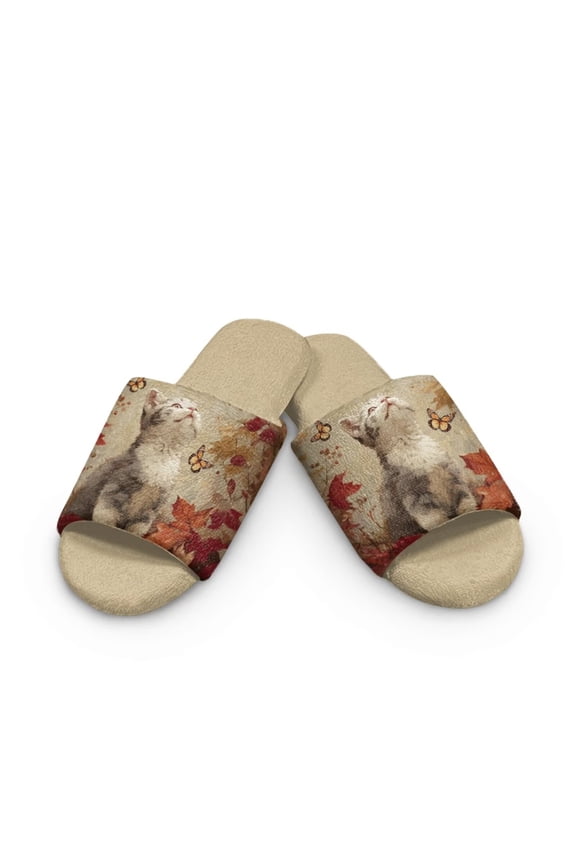 Kitty Butterfly Print Slippers for Women Memory Foam House Bedroom Open Toe Slide Slipper Shoes Comfy Trendy Fall Gift Slippers, Size 6-7