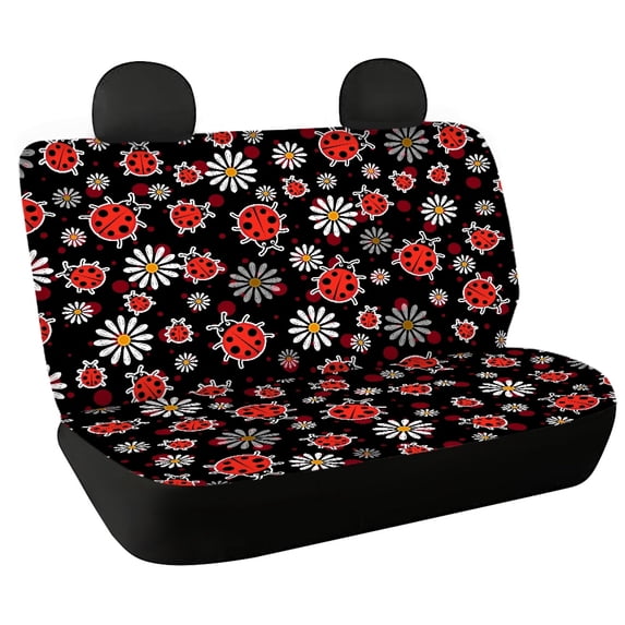 FUIALDOLG Ladybug Daisy Floral Pattern, Non-Slip Car Back Seat Covers 2 Pack Waterproof Stretch Rear Bench Seat Cover for Interior Travel