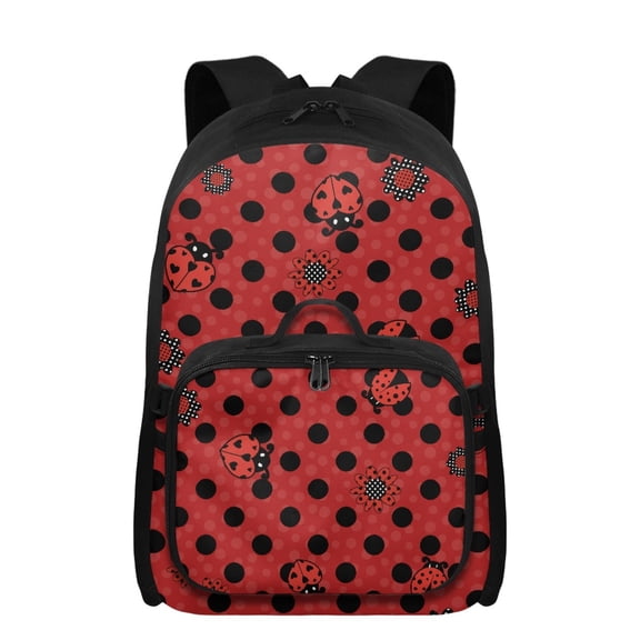 FUIALDOLG Ladybug Polka Dot School Backpack for Boys 8-10 with Lunch Bag 17 Inch Lightweight Elementary Bookbag Large Capacity Back Pack for Camping Outdoor Students