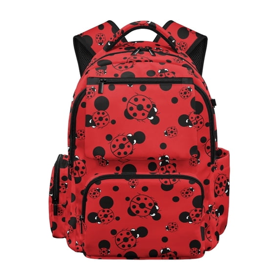 FUIALDOLG Ladybug Print Bookbag with Lightweight, Durable multi-tasche 17 Inch School Bag for Back to School Elementary