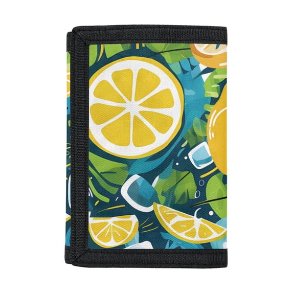 FUIALDOLG Lemon Citrus Pattern Children's Wallet for Outdoor Sports, Polyester Money Organizer with Zipper Closure Velcro Trifold Card Wallet