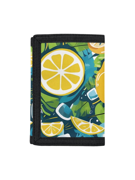 Lemon Citrus Pattern Children's Wallet for Outdoor Sports, Polyester Money Organizer with Zipper Closure Velcro Trifold Card Wallet