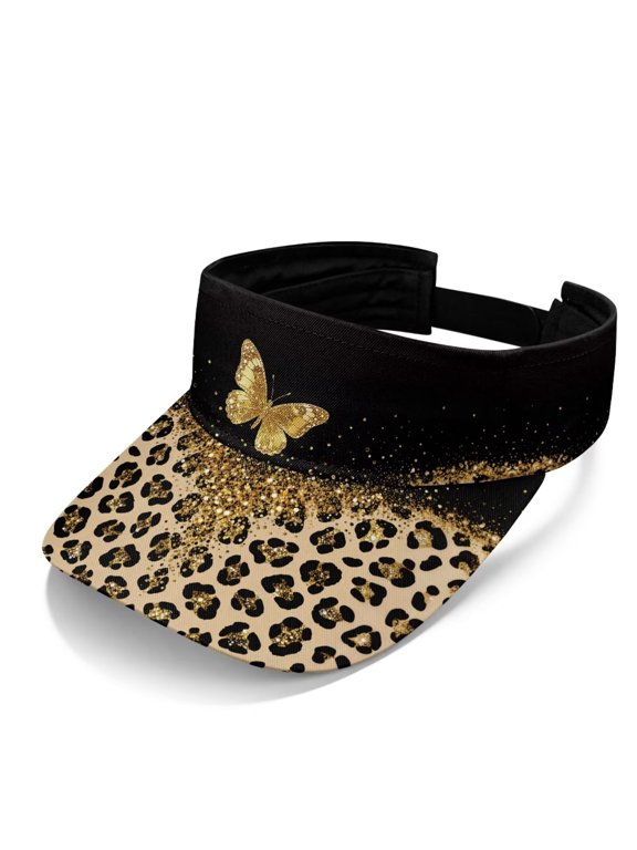 Leopard Butterfly Print Womens Sun Visors with Sun Protection Visor Hats for Running Gardening Traveling Summer Hats for Men Walk