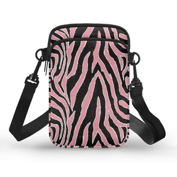FUIALDOLG Lightweight Crossbody Bag for Travel Shop, Polyester Adjustable Strap Mini Phone Purse, Pink Zebra Print