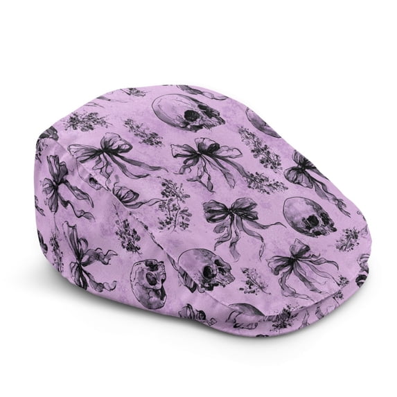 FUIALDOLG Lightweight Newsboy Cap, Skull Bow Floral Pattern Polyester Soft Vintage Flat Cap for Hiking Party Travel