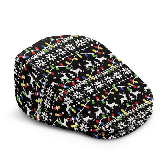 FUIALDOLG Lightweight Newsboy Hat for Golf Street, Christmas Reindeer Pattern Polyester Adjustable Beret Hat Vintage