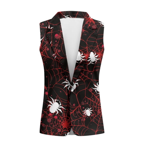 FUIALDOLG Loose Fit Women's Sleeveless Blazer Vest for Work Summer Interview, Slim Fit Oversize Business Blazer, Spider Web Design