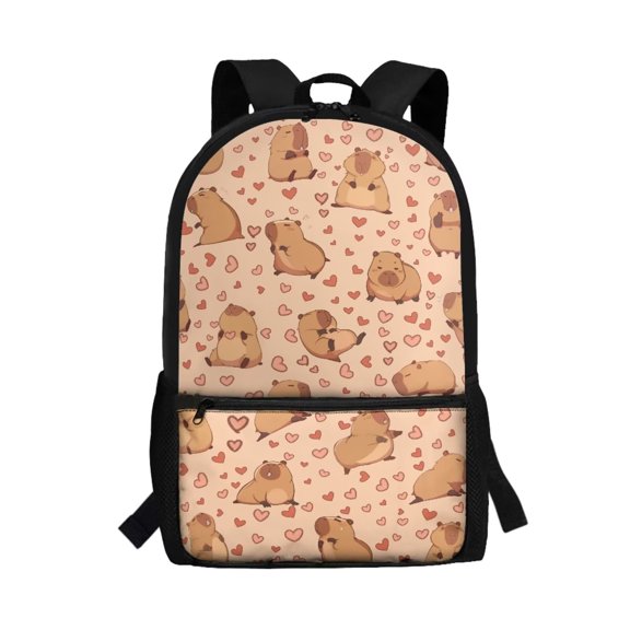 FUIALDOLG Love Capybara Kids Backpack School Bag for Boy Girl 17 Inch School Backpacks Lightweight BreathableTeenager Shoulder Sport Ruckpack for Travel,Hiking 3-12