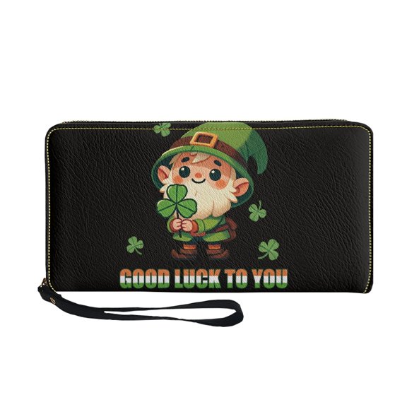 FUIALDOLG Lucky St. Patrick's Large Capacity Long Purse, Zip Around Women's Wallets with Waterproof for Travel Shopping Dating