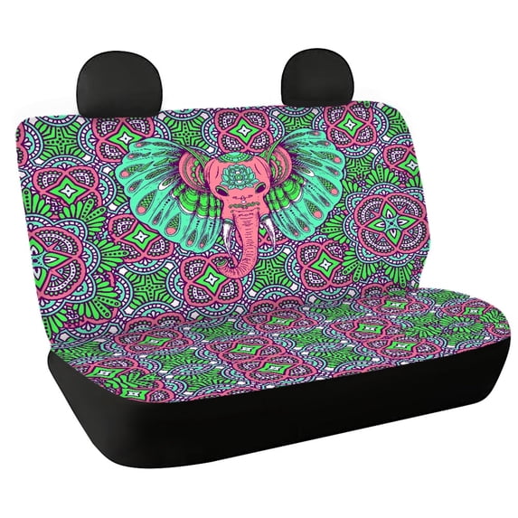 FUIALDOLG Mandala Elephant Rear Bench Seat Covers for SUV, 2 Piece Non-Slip Car Rear Seat Covers, Durable Dirt Proof Back Seat Covers for Sedan Van