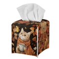 thumbnail image 1 of FUIALDOLG Maple Leaves Cat Tissue Box Cover Square, Waterproof PU Leather Car Tissue Holder Facial Napkin Organizer Fashion Fall Decor on Table and Bathroom, Office, 1 of 7