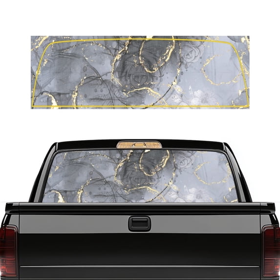 FUIALDOLG Marbled Floral with Gold Vein Pattern Perforated Car Window Stickers 66.9" x 22.4" Pickup Car Window Stickers for Most Pickup Trucks, Vinyl UV Protection Car Rear Windshield Sunshade
