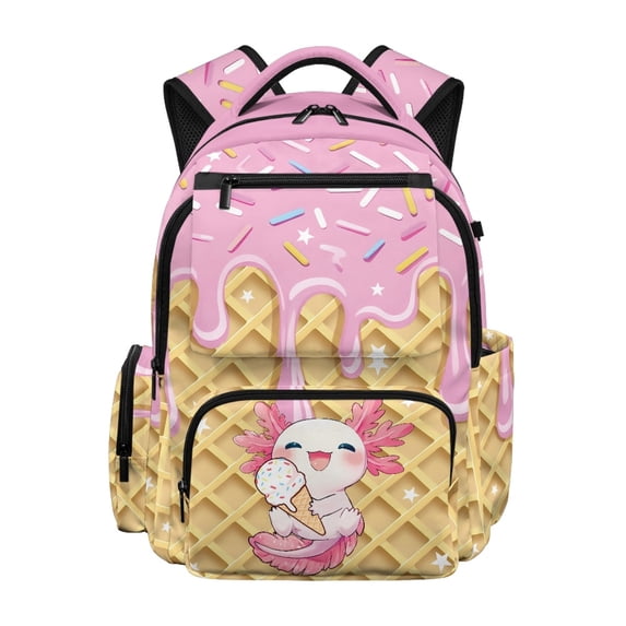 FUIALDOLG Melting Ice Cream with Sprinkles & Waffle Cone Pattern Boys Backpack for School with Lightweight Multi-Pocket School Bag, Water Repellent 17 Inch Bookbag for Back to School Elementary