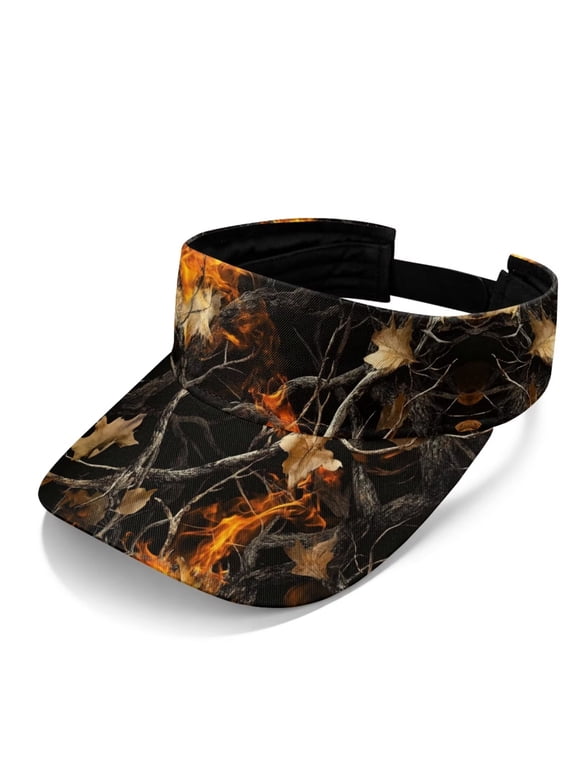 Men Women Sports Visor Hat Adjustable Open Top Quick Dry for Outdoor Running Walking Golf Flame Leaves Camouflage Print