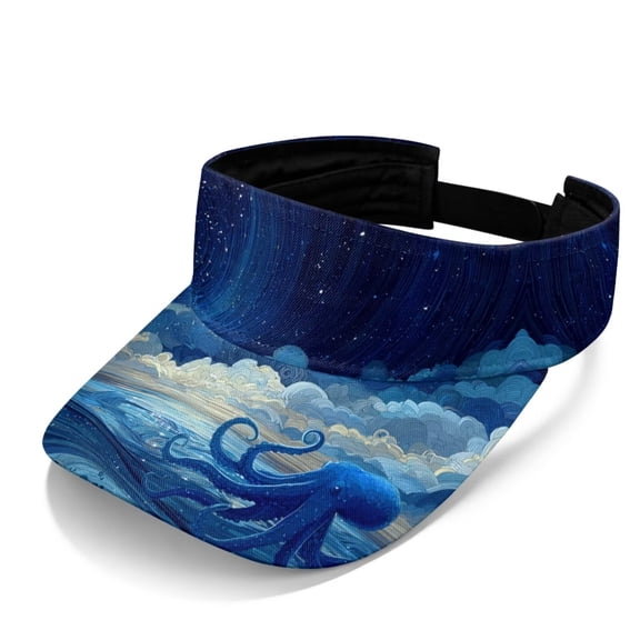FUIALDOLG Men Women Sports Visor Hat Adjustable Open Top Quick Dry for Outdoor Running Walking Golf Galaxy Octopus Print