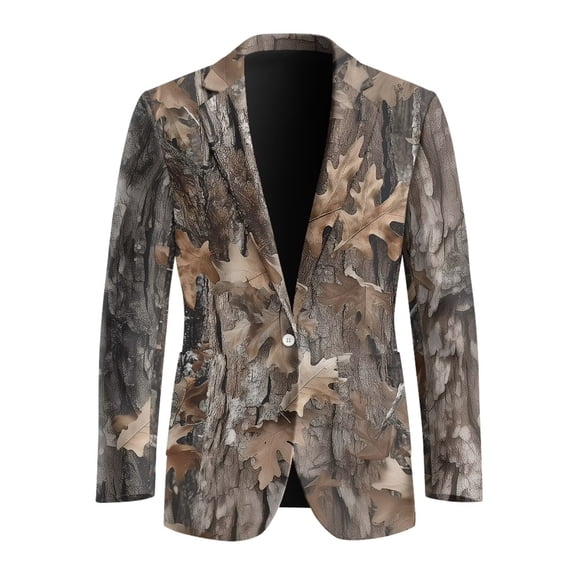 FUIALDOLG Men's Long Sleeve Suit Jacket Camo Hunting Leaf Printed Breathable Slim Fit Sport One Button Coat Blazer with Two Pockets Casual Suit Jacket,S