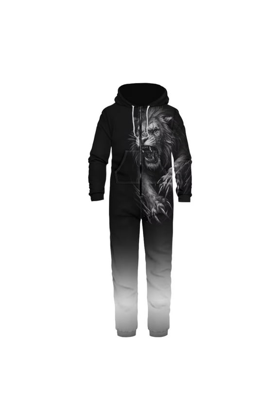 Men's Novelty One-Piece Pajamas Lion Onesie Halloween Costumes Loose Fit Soft Comfortable Sleepsuit for Pajamas Party, Size 4XL