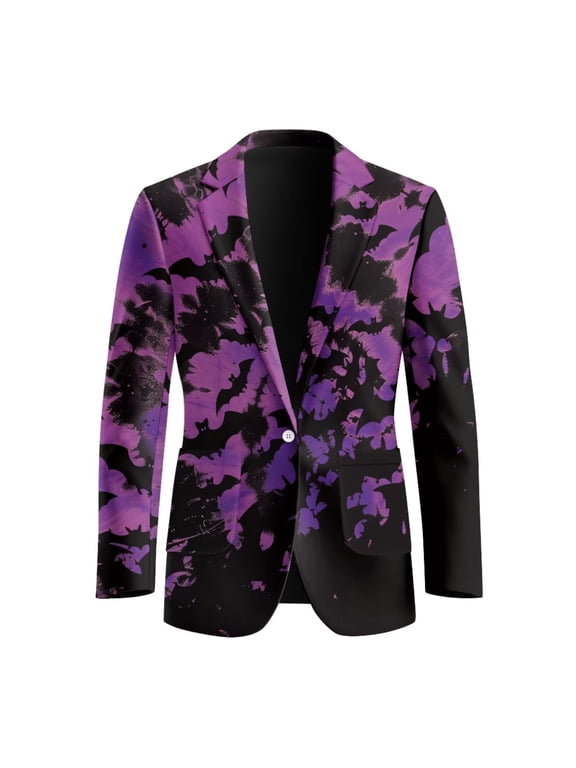 Men's Regular Fit Blazer Jackets Halloween Bats Blazer Suit One Button Lightweight Sport Coats with 2 Side Pockets for Holiday Party