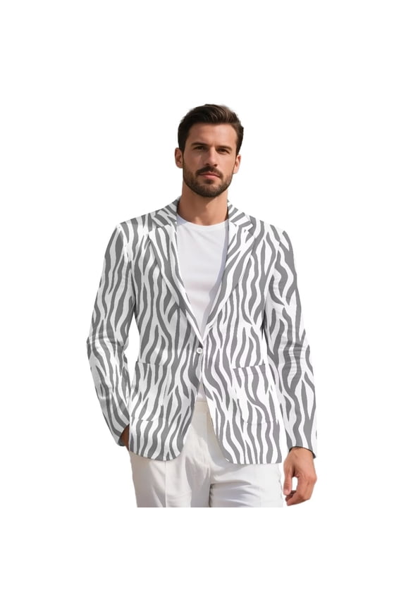 Men's Suit Jacket with 2 Side Pockets One Button Sport Coat Long Sleeve Blazer Regular Fit Tuxedo Jacket Cute Zebra ,L