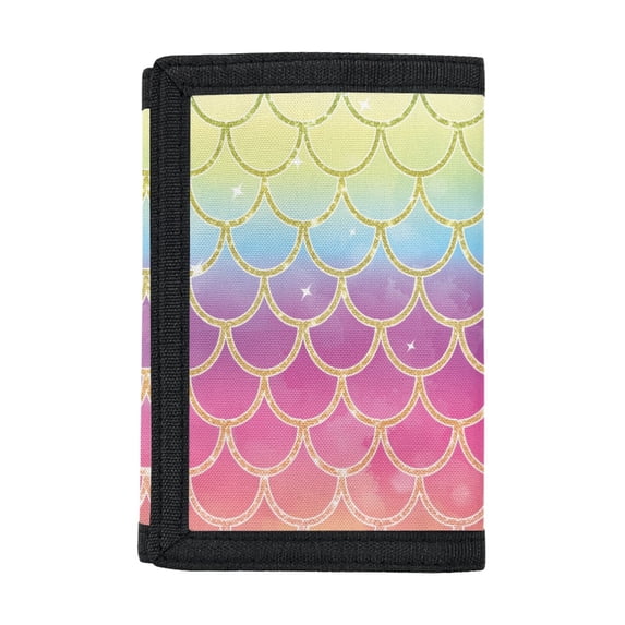 FUIALDOLG Mermaid Scale Trifold Card Wallet, Elastic Polyester Lightweight Kids Coin Bag for Daily Use Sports and Travel