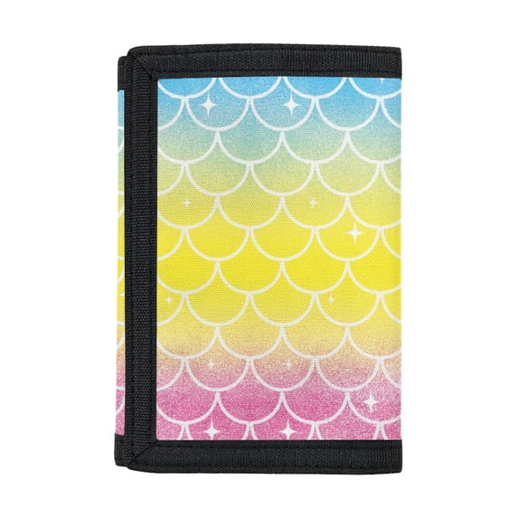 FUIALDOLG Mermaid Scales Trifold Card Wallet, Polyester Foldable Toddler Wallet with Multi Compartment for Kids Daily Travel