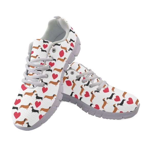 FUIALDOLG Mesh Running Shoes with Lightweight, Breathable Lace-up Walking Sneakers for Training, Dachshund Heart