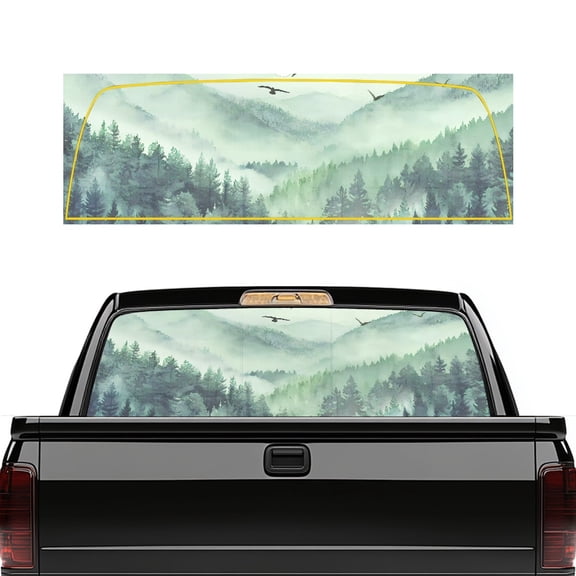 FUIALDOLG Misty Forest Rear Window Graphic Decals for Truck Pickup Car 66.9"x22.4" Perforated Back Window Film, Easy Install SUV Sticker