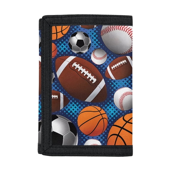 FUIALDOLG Mixed Sports Ball Youth Wallet, Polyester Trifold Money Organizer, Wear Resistant Small Coin Purse for Sports and Travel