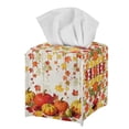 thumbnail image 1 of FUIALDOLG Modern Tissue Box Cover Square PU Leather Car Tissue Holder Waterproof Facial Paper Organizer Dispenser for Bathroom, Vanity Countertop, Tabletop, Pumpkin Autumn Leaves, 1 of 7