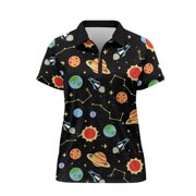FUIALDOLG Moisture Wicking Golf Polo Tops, Galaxy Pattern Polyester Elastic Quarter Zip Polo Shirts for Outdoor Tennis Outdoor Sports
