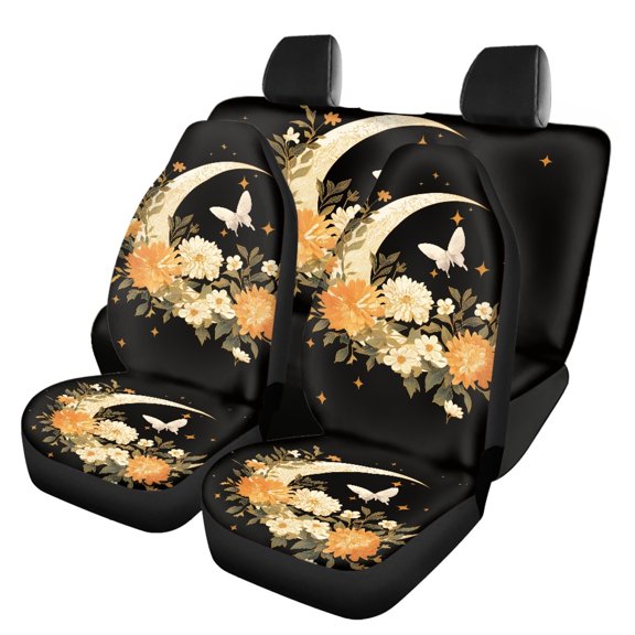 FUIALDOLG Moon and Floral Pattern Car Seat Covers 3 PCS Car Seat Covers Full Set Washable Lightweight Suitable for Truck most Cars