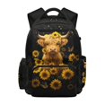 thumbnail image 1 of FUIALDOLG Multi-Pocket Backpack for Daily Use School, 600D Polyester Waterproof Kids Backpacks, Highland Cow Sunflower Pattern, 1 of 9