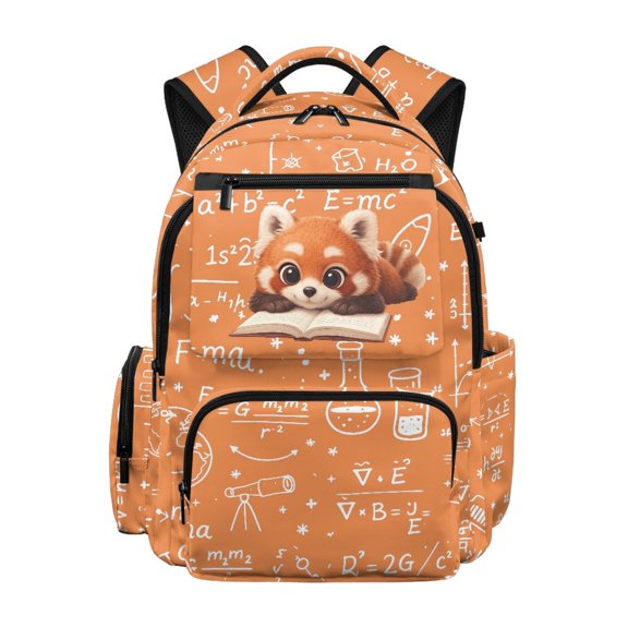 FUIALDOLG Multi-Pockets School Backpack for Elementary School Daily Use, 600D Polyester Breathable School Bag, Red Panda Science Theme