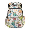 thumbnail image 1 of FUIALDOLG Multiple Compartments School Bag for Travel Sports, 600D Polyester Soft Book Bag, Cartoon Dinosaur Camping Pattern, 1 of 9