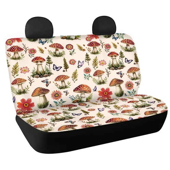 FUIALDOLG Mushroom Butterfly Floral Rear Bench Seat Covers with SUV Sedan, Comfortable Waterproof Stretch Back Seat Protectors (2 Pack)
