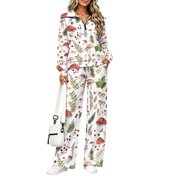 FUIALDOLG Mushroom Pattern Lounge Set, Sweatsuits Oversized Athleisure ...