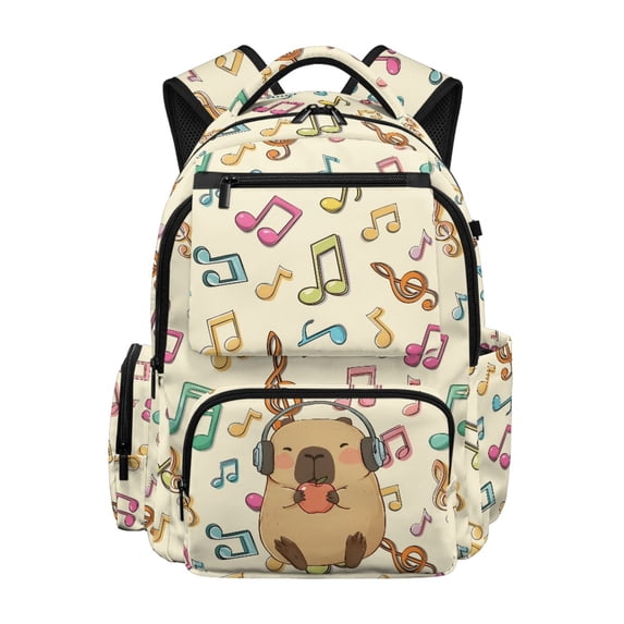 FUIALDOLG Musical Note Pattern Padded Breathable Straps Book Bag for School Travel, Waterproof Multi-Pocket 600D Polyester School Bookbag