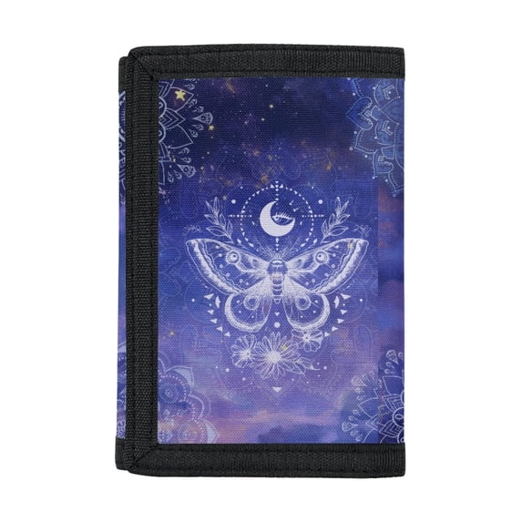 FUIALDOLG Mystic Moth Moon Pattern Slim Trifold Card Holders, Polyester Children's Wallet Portable Trifold Card Wallet for Outdoor Outdoor Sports