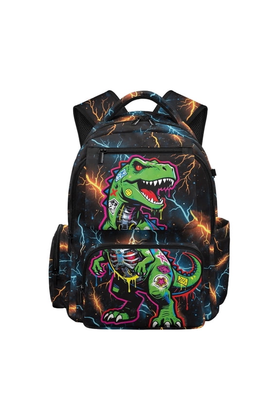 Neon Lightning Bolt Pattern Kids Backpack with Lightweight Multi-Pocket Travel Rucksack, Water Resistant 17 Inch Kids Girls Backpack for School Daily Use Casual