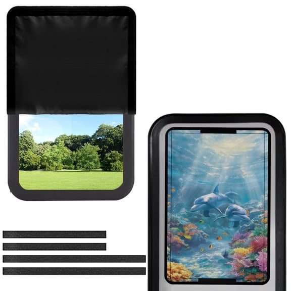 FUIALDOLG Ocean Dolphin RV Entry Door Window Shade Sunshade Hook and Loop Fastener Camper Privacy Entrance Sun Blackout Fabric 17.3" x 26"
