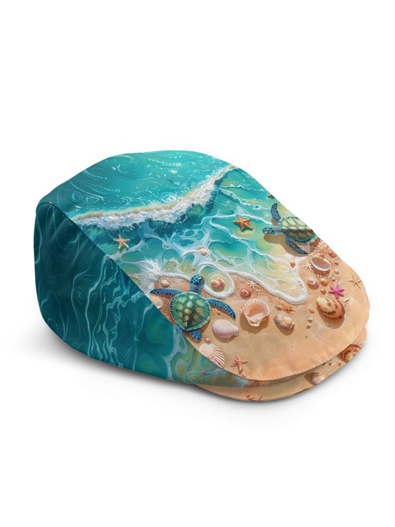 Ocean Sea Turtle Pattern Lightweight Newsboy Hat, Retro Adjustable Polyester Flat Cap for Walking Driving Travel