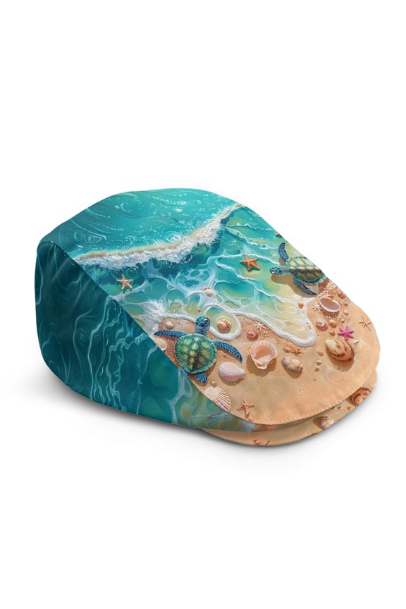 Ocean Sea Turtle Pattern Lightweight Newsboy Hat, Retro Adjustable Polyester Flat Cap for Walking Driving Travel