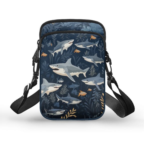 FUIALDOLG Ocean Shark Print Portable Cell Phone Purse, with Zipper Closed Lightweight Mini Crossbody Wallet for Shopping Daily Work