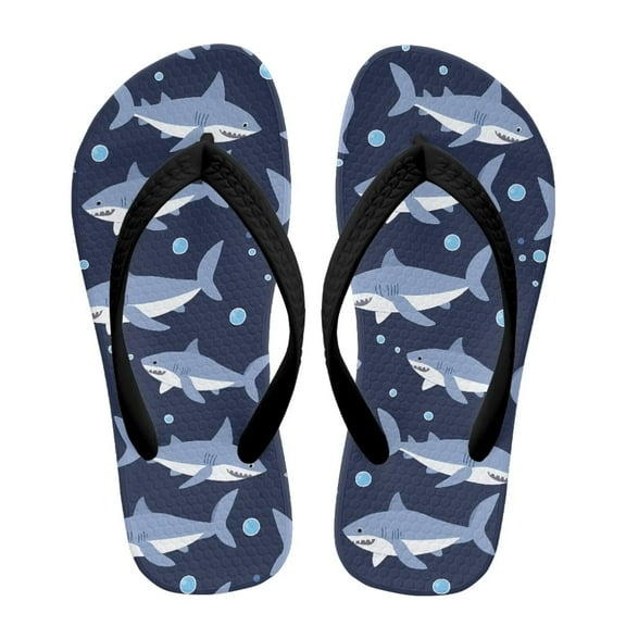 FUIALDOLG Ocean Sharks Blue Print Flip Flop Sandal Water Shoes - Beach Slides Slip-on Quick Dry Thong FlipFlops Sandals for Boys (11-12 Little Kids) Size 10