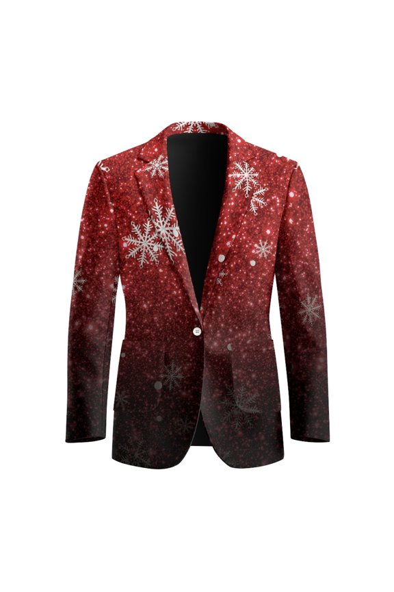 One Button Men's Suit, Christmas Snowflake Glitter Polyester Stylish Dressy Blazer Jackets for Prom Casual