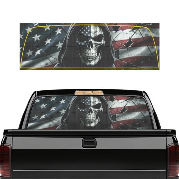 FUIALDOLG One Way Vision Rear Window Graphics Perforated UV Waterproof Back Window Decal for Pickup SUV Trucks, Privacy Film , American Grim Reaper