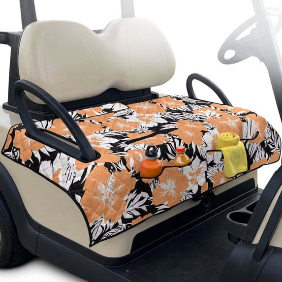 FUIALDOLG Orange Floral Seat Cover for Golf Carts Soft Non-slip Golf Cart Seat Protector Cover Accessories 51.2x30.3 Inch,Foldable Club Car Seats Covers 2 Passengers