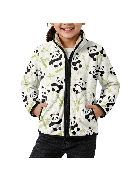 Outerwear Coat for Outdoor Fall, Soft Lightweight Fit Fleece Jackets Polyester Little Boys Polar Fleece Jacket Cute Panda Bamboo Print